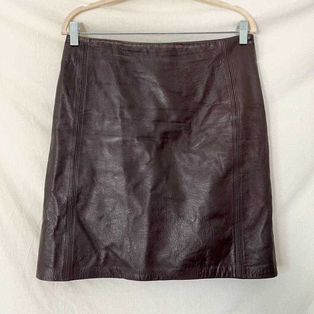 Vintage Made in Canada dark brown Genuine Leather Skirt 8 / M